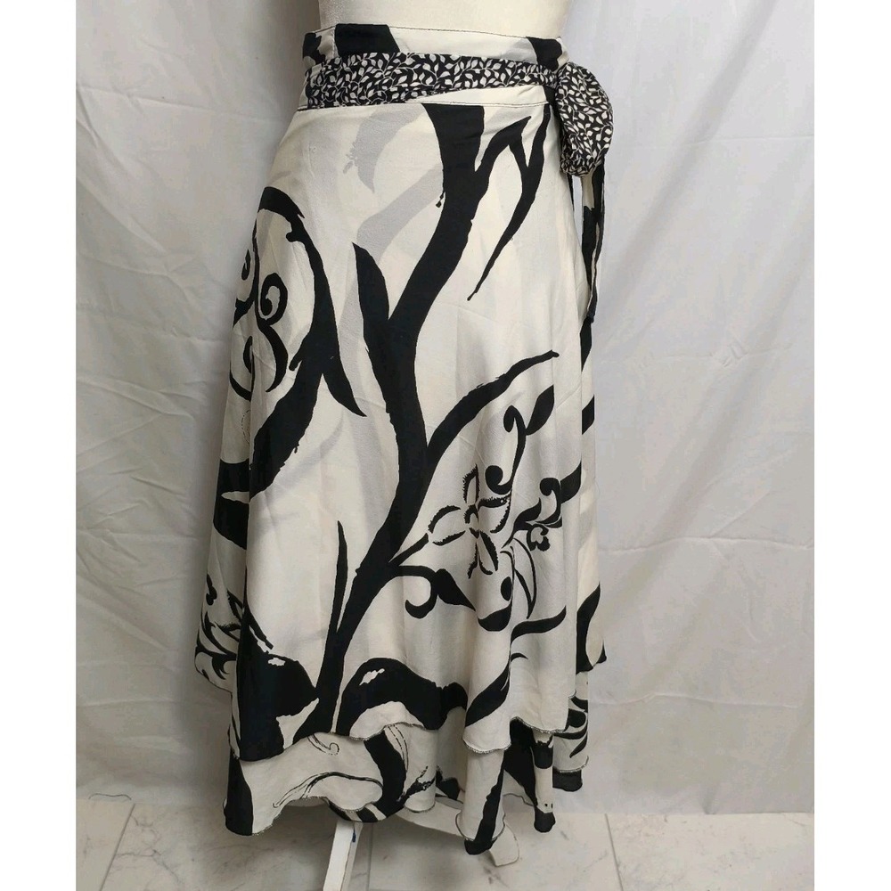 Kariza‎ Silk Blend Wrap Skirt Tie Waist Layered Art To Wear sz M classic flowy